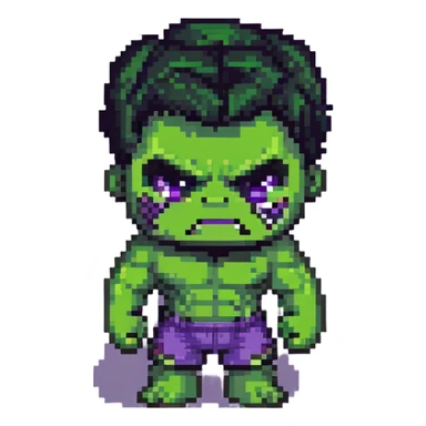 chibi version of Hulk from Marvel, exaggerated head, green skin, purple shorts sticker