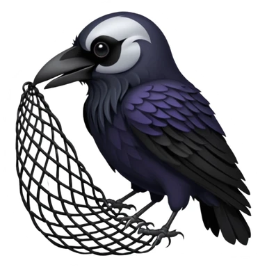 A raven getting caught by a handheld net sticker