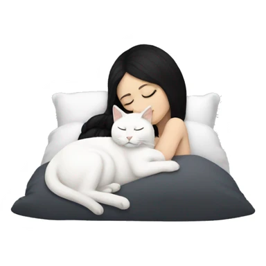 White girl with black hair sleeping with white cat sticker