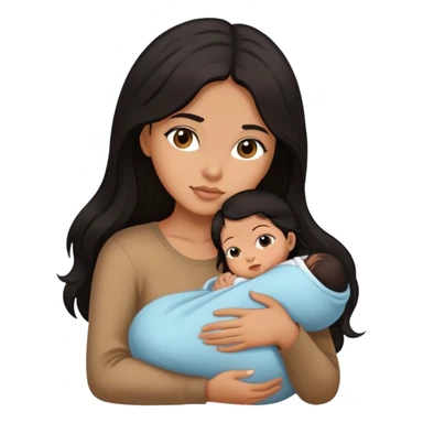 I want a girl with long dark brown hair holding a new born baby with black hair sticker