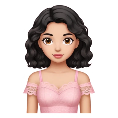 A girl with morena skin tone and black wavy hair wearing pink lace top sticker