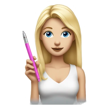 Pretty Blonde woman with blue eyes holding a pink weed pen  sticker