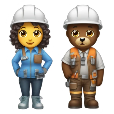 cute architect milk female bear & cute engineer mocha bear sticker