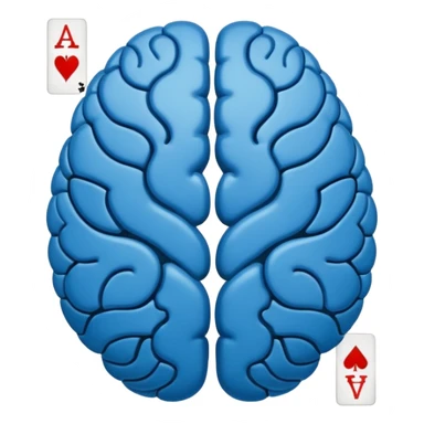A highly minimalist, clean icon. The icon is a single playing card or tarot card, shown from the back side (face down). The card is oriented vertically (portrait). integrate a stylized, symmetrical human brain. Blue color sticker