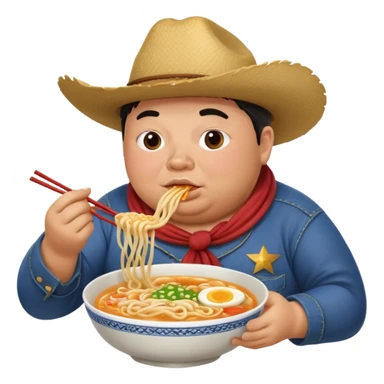 fat cowboy eating ramen slurping noodles sticker