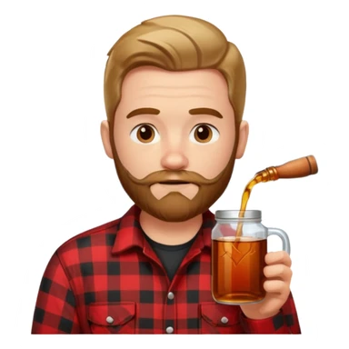 I want a Canadian lumberjack wearing a red and black plaid shirt drinking maple syrup sticker