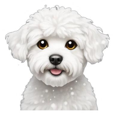 white maltipoo in the winter, having snow on the nose sticker