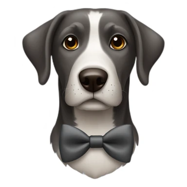 grayish black and brown dog with a bowtie sticker