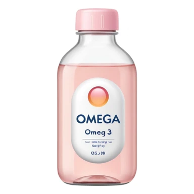 White omega-3 bottle with pastel pink label, clean minimal background sticker