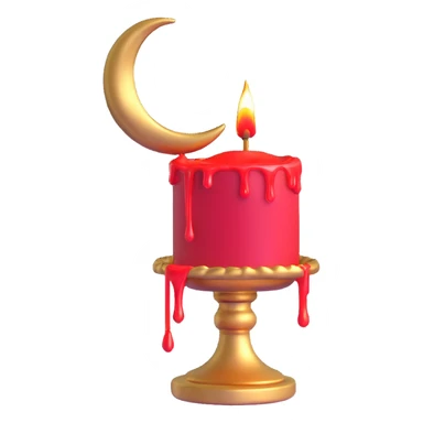 dripping red candle in a gold holder with a crescent moon in the background sticker