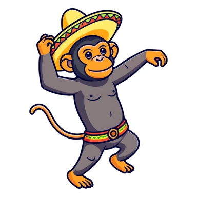 Chimpanzee dancing, wearing a sombrero sticker
