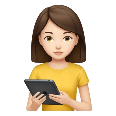 pretty brunette girl wearing yellow top ipad studying  sticker