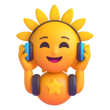 Add headphones to the sun DJ in 3D emoji style with no background. sticker
