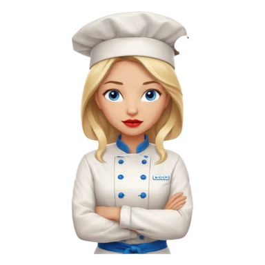 Beautiful, sexy,  long blonde hair, blue eyed, full red lips female chef arms folded  sticker