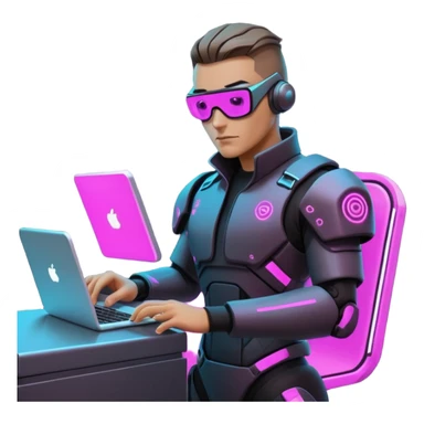 cyberpunk AI bouncer agent with neon accents scanning emails at a virtual gate emoji sticker