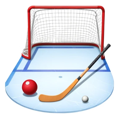 A red ball and hockey stick resting on an ice rink, with the goalposts and clear markings in the background. The scene captures the unique nature of field hockey with a ball on ice, emphasizing the speed and precision of the sport in a cold, competitive atmosphere. sticker