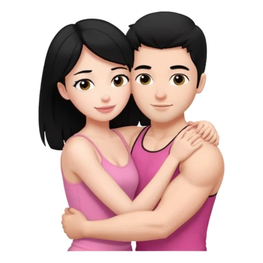 a pretty bratz fair girl. black hair, wearing a pink cami top hugging a handsome fair guy with black hair. lean but muscular sticker