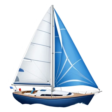 A sleek sailboat emoji with visible wind gust lines and flowing sails, representing perfect sailing conditions. Flat vector design, blue and white color palette. sticker