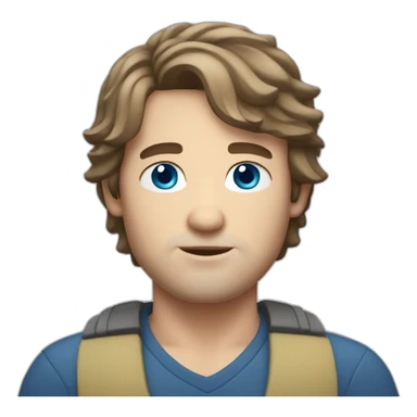 Shaved white man with messy mid long brown hair and blue eyes  sticker