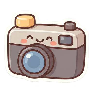 cute film camera, chibi stickers style, playful, round shapes sticker