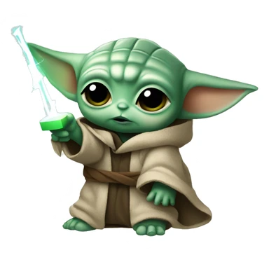 baby yoda holds a lightning bolt sticker