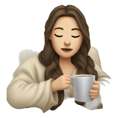 Brunette white girl covered in blanket sitting on a cozy chair holding coffee eyes closed sticker