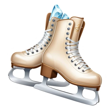 An icon showing The rink is surrounded by cheering spectators and soft arena lights, creating a beautiful, dynamic atmosphere. a pair of elegant figure skates placed on the smooth, sparkling ice of a grand ice arena. Transparent background highlights the grace and beauty of figure skating. sticker