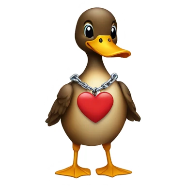 duck emoji wearing a chain that holds a heart sticker