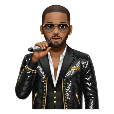 R. Kelly with dark brown hair, black sequin tour outfit sticker