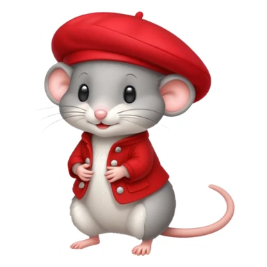 A cute mouse emoji, full-length, side view, wearing a stylish red beret. sticker