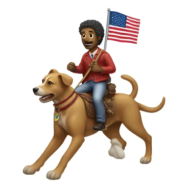 White man riding a dog with a flag  sticker