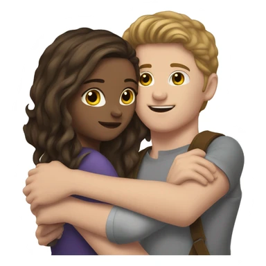 white girl with long brunette hair hugging white guy with short brunette hair with with love sticker