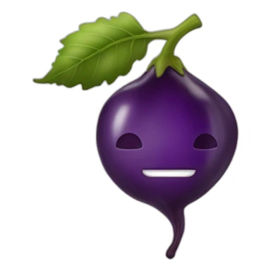 Une aubergine avec une tête d'homme dans une pêche avec sticker
