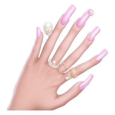 acrylic nails,  pink, pretty pearl ring on hand sticker