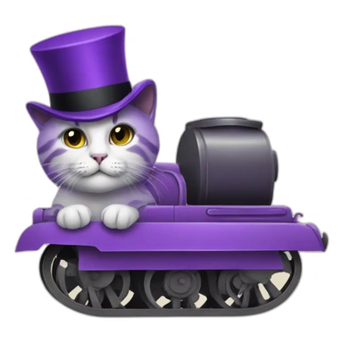 Cat with a top hat riding a purple tank sticker