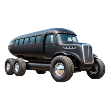 futuristic Venomobile loosely based on 1956 freightliner semi (flat long straight organically-shaped mechanical roomy interior seating inside the body) stealthy town hot rod desert dirt racing rwd buggy  sticker