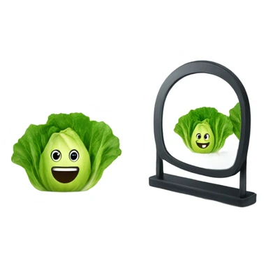 lettuce with a happy face holds a mirror in his hand and looks at it sticker