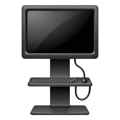 Minimalistic flat vector icon, iOS style, thin black contour on white background. Computer monitor showing a simple stickman character inside a game world. Clean, no text, no shadows sticker