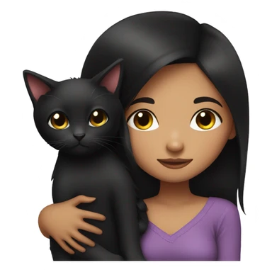 Black hair girl cuddling with black cat sticker