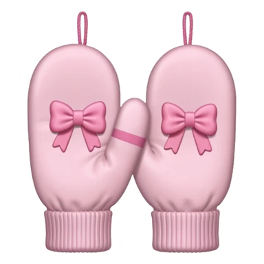 pastel pink pair of mittens connected by string and a bow sticker