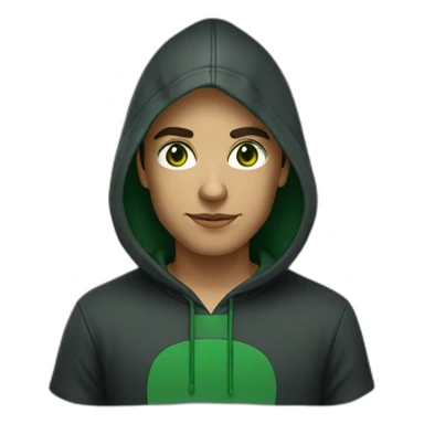 Programmer with dark fade haircut, dark green eyes without glasses in black hoodie sticker