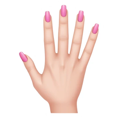  pink  close-up of a human hand with exactly five fingers, beautifully manicured nails, glossy pink nail polish, elegant nail shape, soft lighting, realistic style, isolated on transparent background" sticker