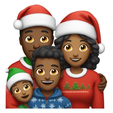 A Black family of four members with Dad, Mom, Son, and daughter. All wearing Christmas sweaters and Santa hats.  sticker