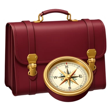 burgundy travel item and  a gold compass in the lower right corner of the emoji in front of travel item sticker