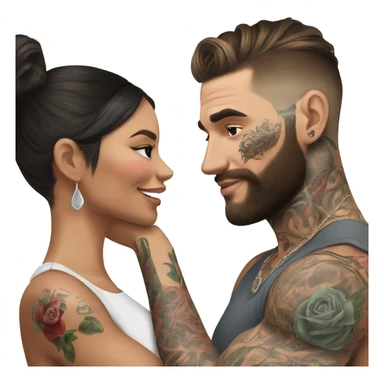Hyper Realistic beautiful woman touching the cheek of a very handsome tattooed man sticker