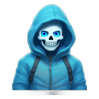 Sans the skeleton with blue glowing left eye wearing a blue winter jacket sticker