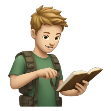 Young white man taking a photo of a book sticker