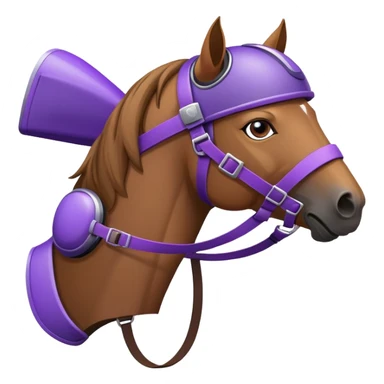 A horse with a purple driver helmet sticker
