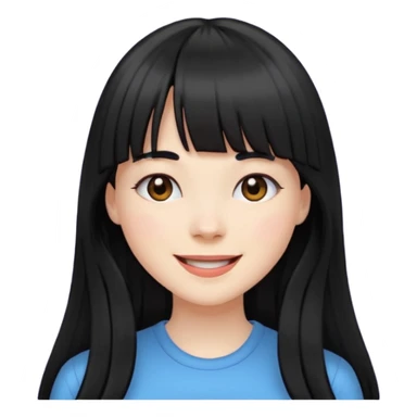Pale girl with long black hair with bangs, happy sticker