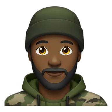 black man with a beard,camo hat, black hoodie sticker